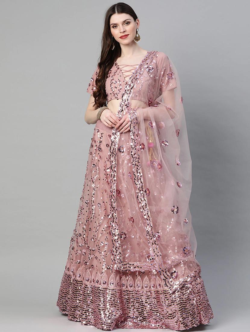 mauve net flared lehenga