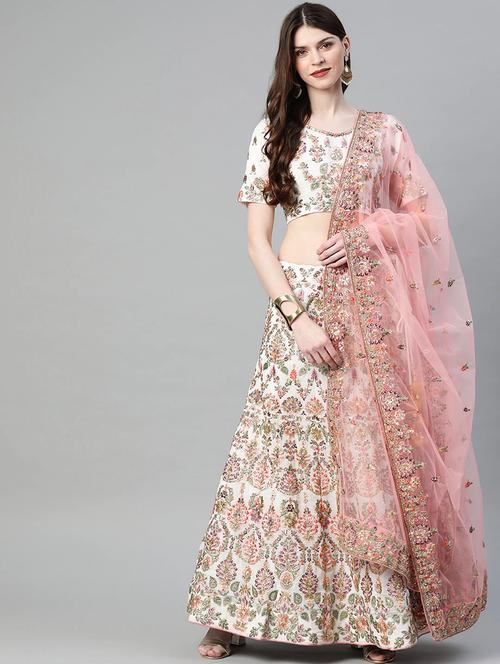 white poly georgette aline lehenga - 17795725 - Very Small Image - 1
