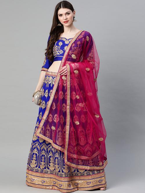 blue net aline lehenga - 17795730 - Standard Image - 1