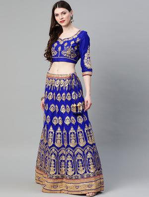 blue net aline lehenga - 17795730 - Standard Image - 2