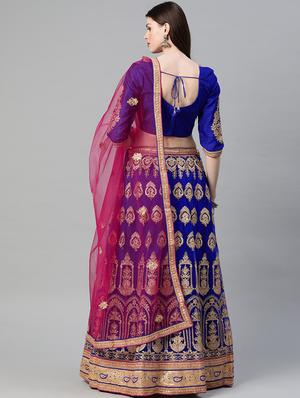 blue net aline lehenga - 17795730 - Standard Image - 3