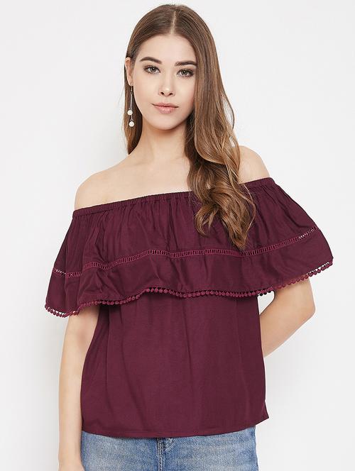off shoulder solid top - 17795889 - Standard Image - 1