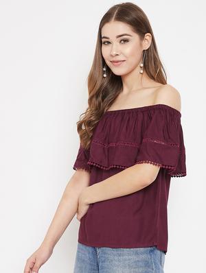 off shoulder solid top - 17795889 - Standard Image - 2