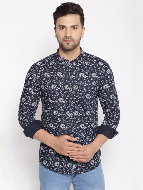 navy blue floral casual shirt - 17795969 - Standard Image - 1