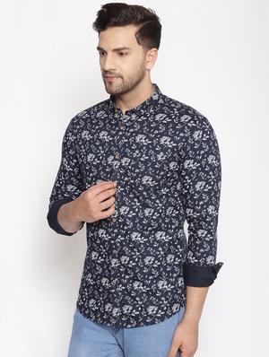 navy blue floral casual shirt - 17795969 - Standard Image - 2