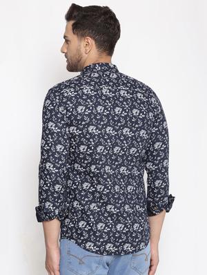 navy blue floral casual shirt - 17795969 - Standard Image - 3