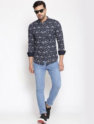 navy blue floral casual shirt - 17795969 - Standard Image - 4