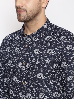 navy blue floral casual shirt - 17795969 - Standard Image - 5