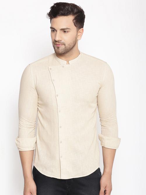 beige solid linen casual shirt - 17795985 - Standard Image - 1