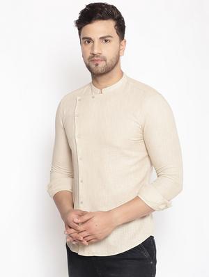 beige solid linen casual shirt - 17795985 - Standard Image - 2