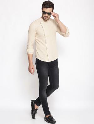 beige solid linen casual shirt - 17795985 - Standard Image - 4