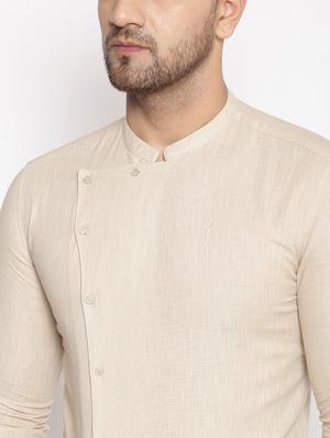 beige solid linen casual shirt - 17795985 - Standard Image - 5