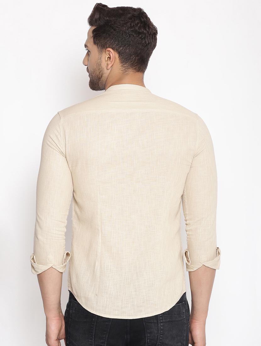 beige solid linen casual shirt - 17795985 - Zoom Image - 3