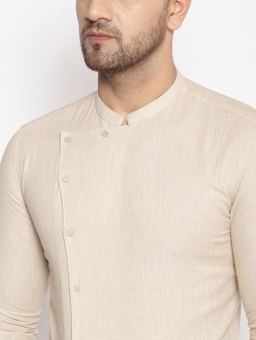 beige solid linen casual shirt - 17795985 - Zoom Image - 5