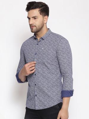 blue printed casual shirt - 17795990 - Standard Image - 2