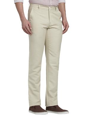 off white solid flat front casual trouser - 17798617 - Standard Image - 2