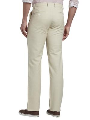 off white solid flat front casual trouser - 17798617 - Standard Image - 3
