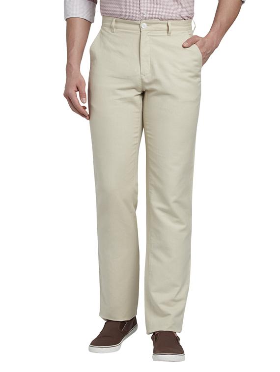 off white solid flat front casual trouser - 17798617 - Zoom Image - 1