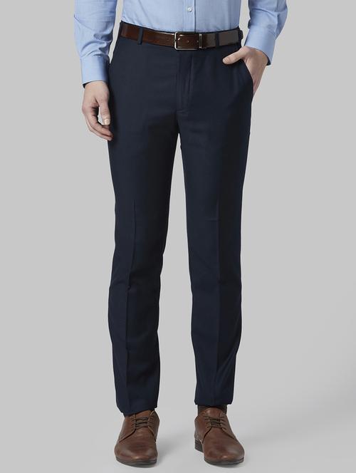 dark blue solid flat front formal trouser - 17798811 - Standard Image - 1