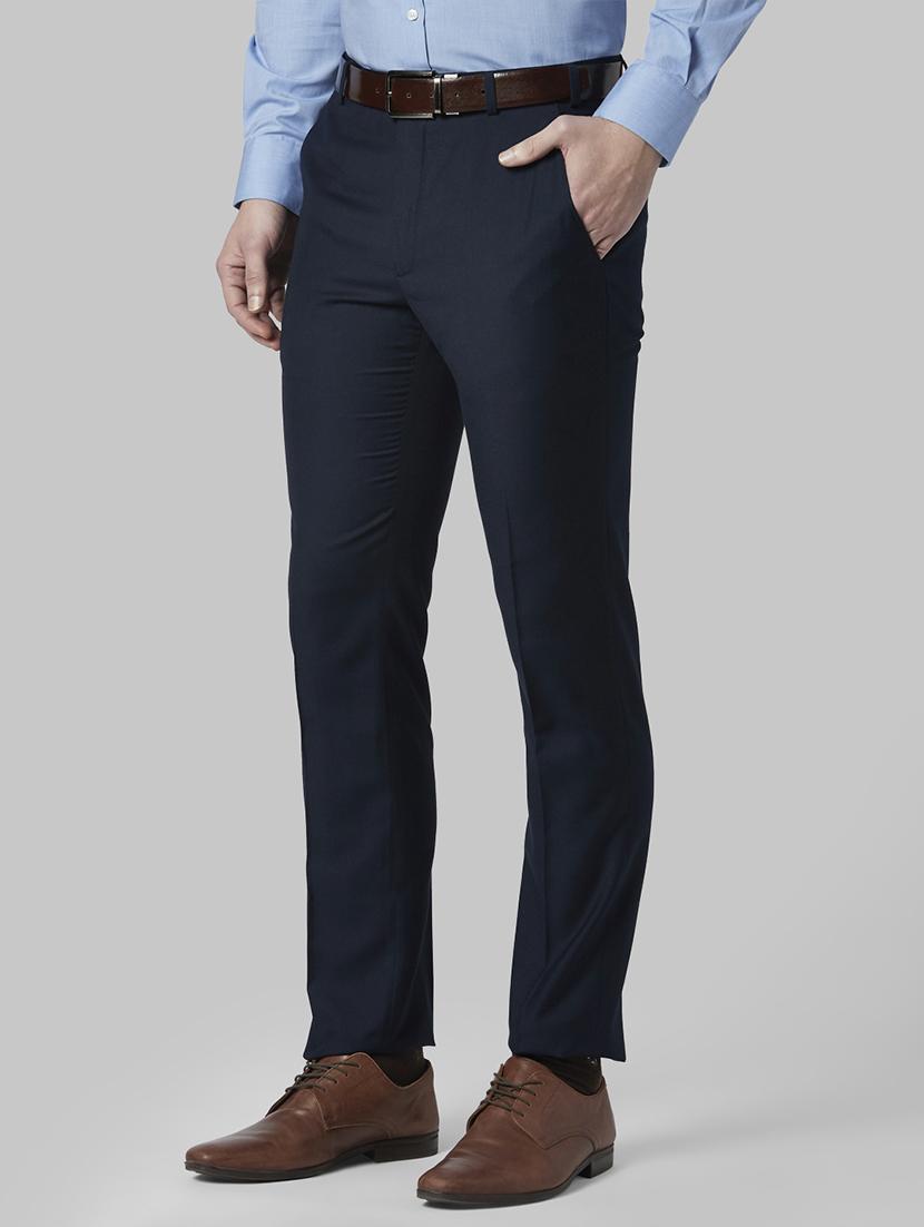 dark blue solid flat front formal trouser - 17798811 - Zoom Image - 2