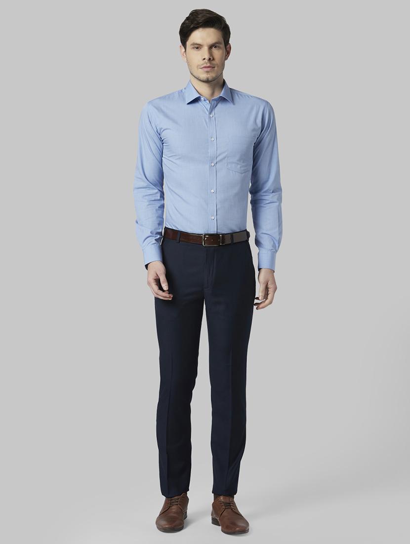 dark blue solid flat front formal trouser - 17798811 - Zoom Image - 4