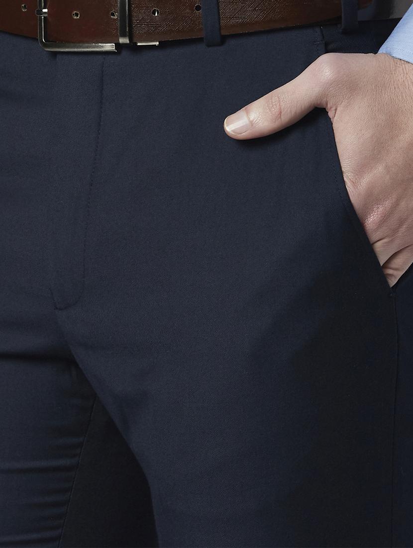 dark blue solid flat front formal trouser - 17798811 - Zoom Image - 5