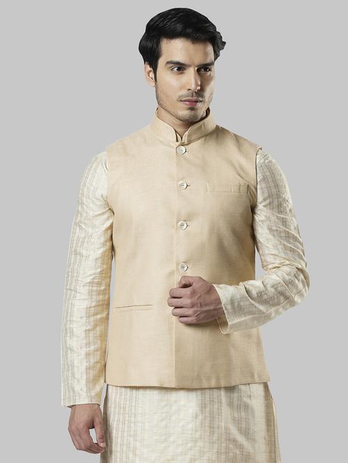 beige self design nehru jacket - 17800667 - Standard Image - 1