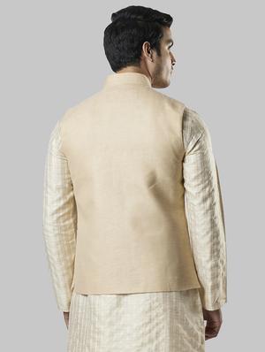 beige self design nehru jacket - 17800667 - Standard Image - 3
