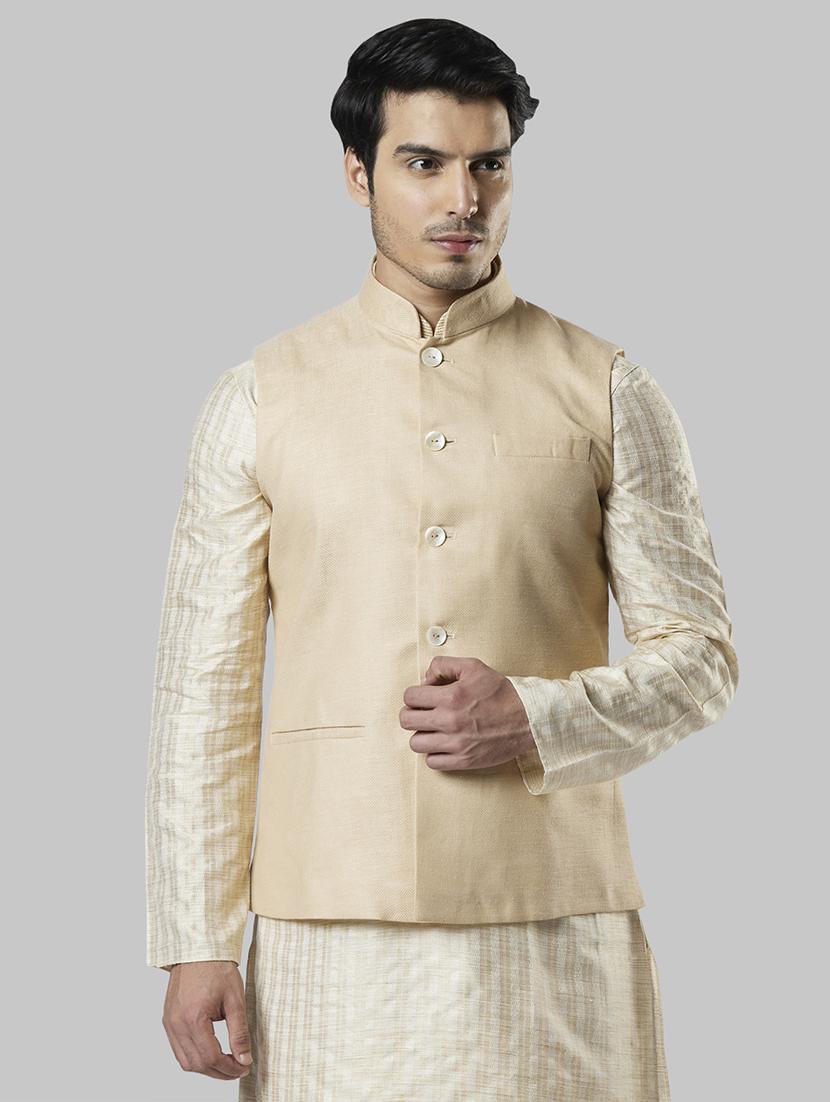beige self design nehru jacket - 17800667 - Zoom Image - 1