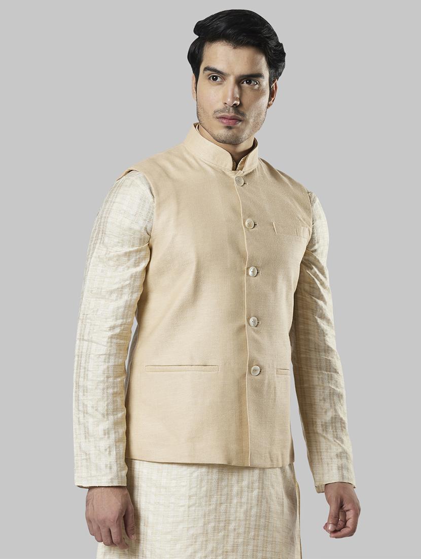 beige self design nehru jacket - 17800667 - Zoom Image - 2