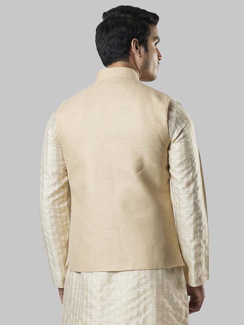 beige self design nehru jacket - 17800667 - Zoom Image - 3
