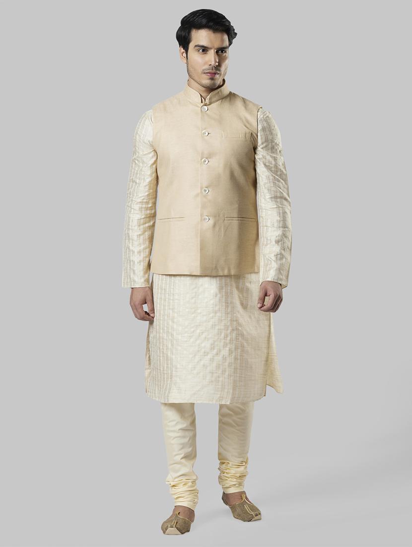 beige self design nehru jacket - 17800667 - Zoom Image - 4