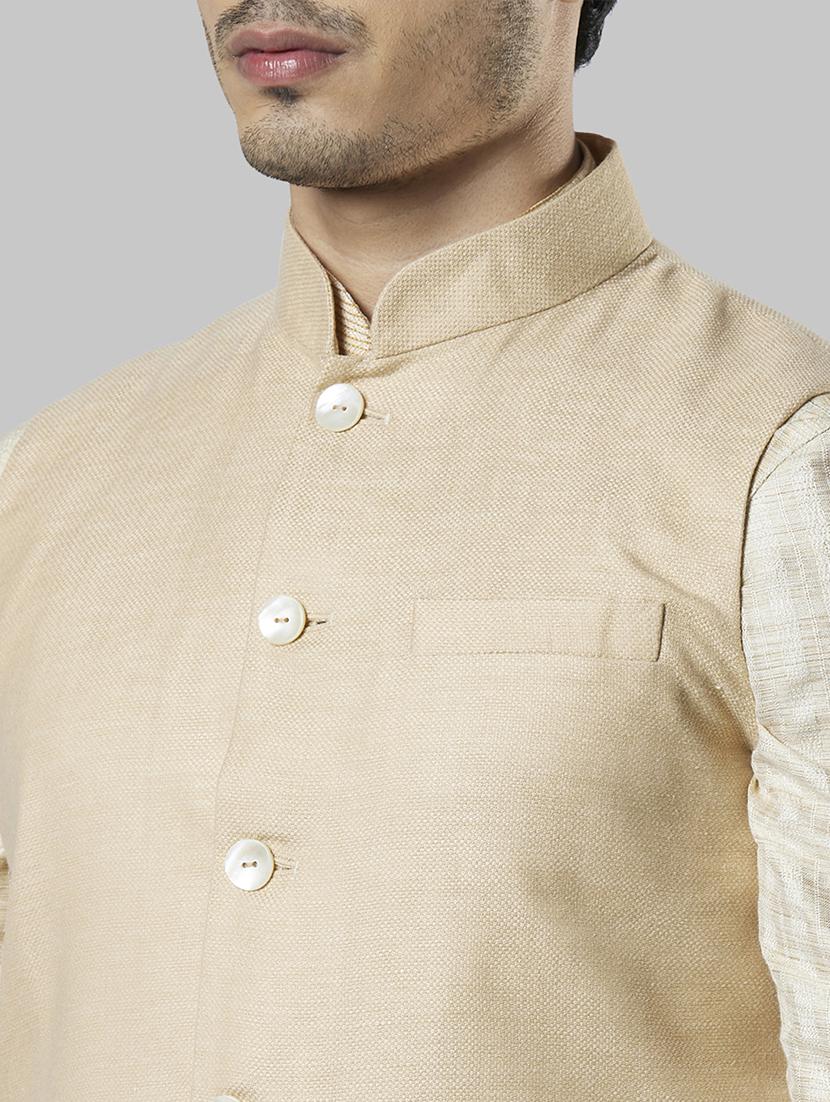 beige self design nehru jacket - 17800667 - Zoom Image - 5