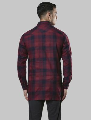 maroon checkered pathani kurta - 17800769 - Standard Image - 3