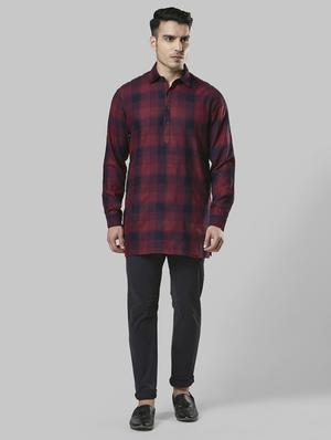 maroon checkered pathani kurta - 17800769 - Standard Image - 4
