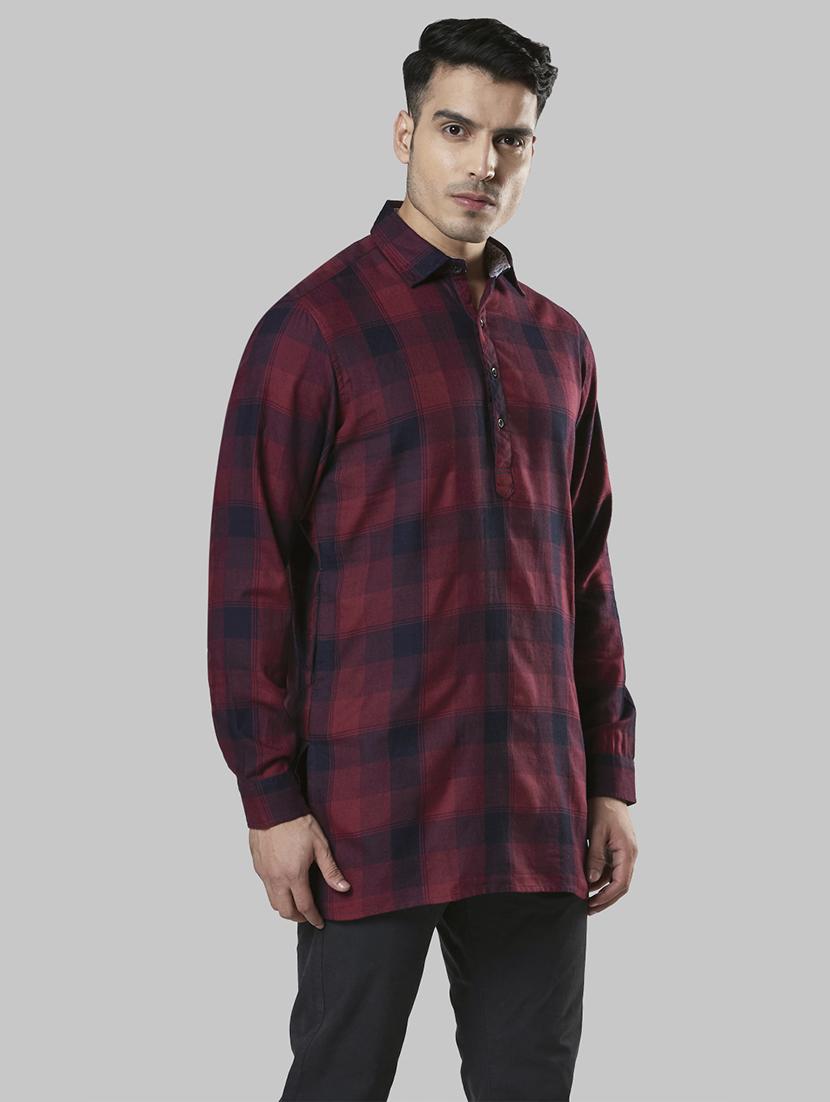 maroon checkered pathani kurta - 17800769 - Zoom Image - 2