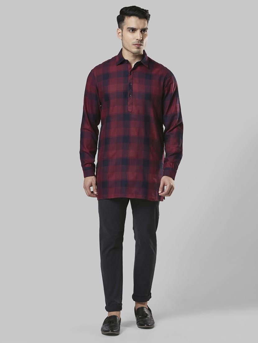 maroon checkered pathani kurta - 17800769 - Zoom Image - 4