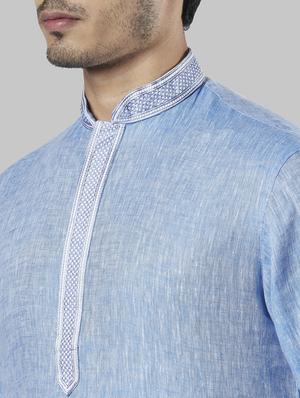 blue solid long kurta - 17800816 - Standard Image - 4