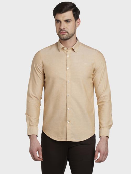 beige solid casual shirt - 17801870 - Standard Image - 1
