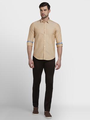 beige solid casual shirt - 17801870 - Standard Image - 4