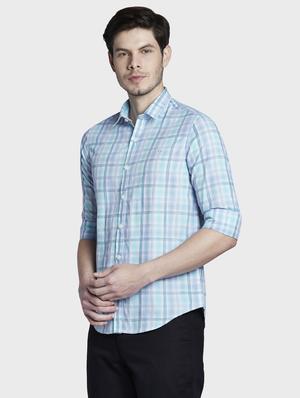 light blue checkered casual shirt - 17801991 - Standard Image - 3