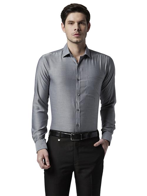 grey solid formal shirt - 17802059 - Standard Image - 1