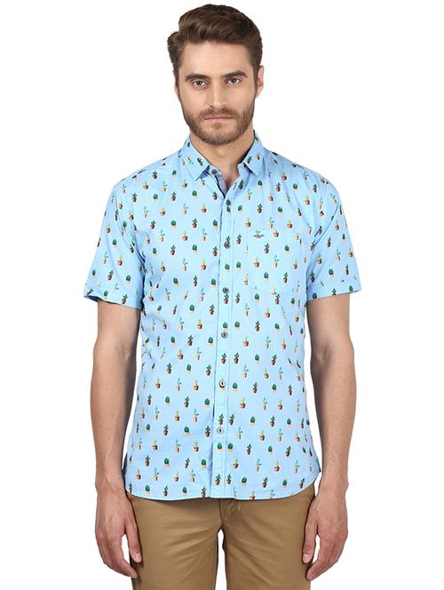 light blue printed casual shirt - 17802162 - Standard Image - 1