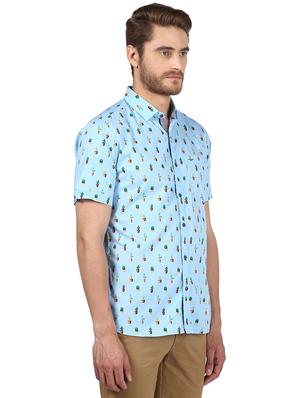 light blue printed casual shirt - 17802162 - Standard Image - 2