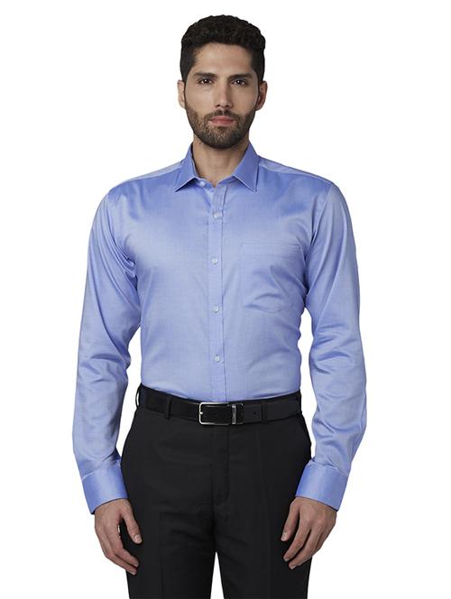 blue solid formal shirt - 17802171 - Standard Image - 1