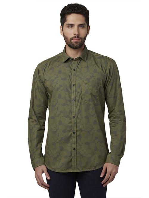 olive green printed casual shirt - 17802239 - Standard Image - 1