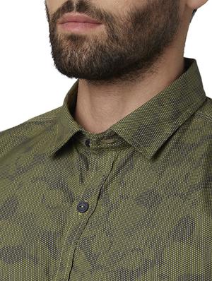 olive green printed casual shirt - 17802239 - Standard Image - 5