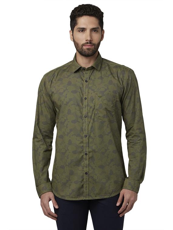 olive green printed casual shirt - 17802239 - Zoom Image - 1
