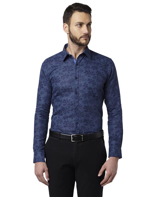 navy blue floral formal shirt - 17802265 - Standard Image - 1