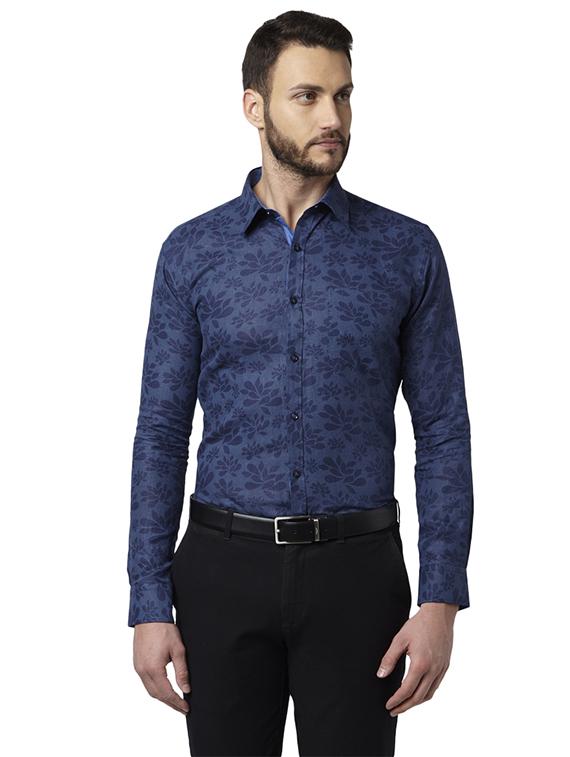 navy blue floral formal shirt - 17802265 - Zoom Image - 1